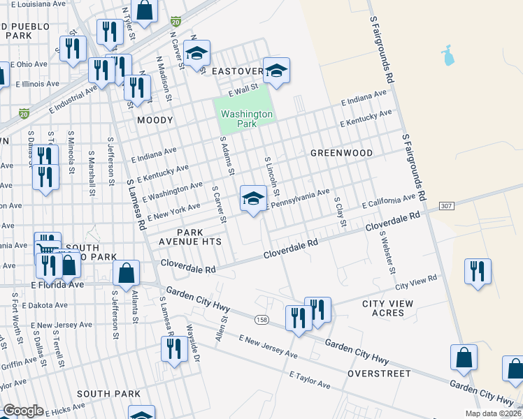map of restaurants, bars, coffee shops, grocery stores, and more near 702 South Jackson Street in Midland