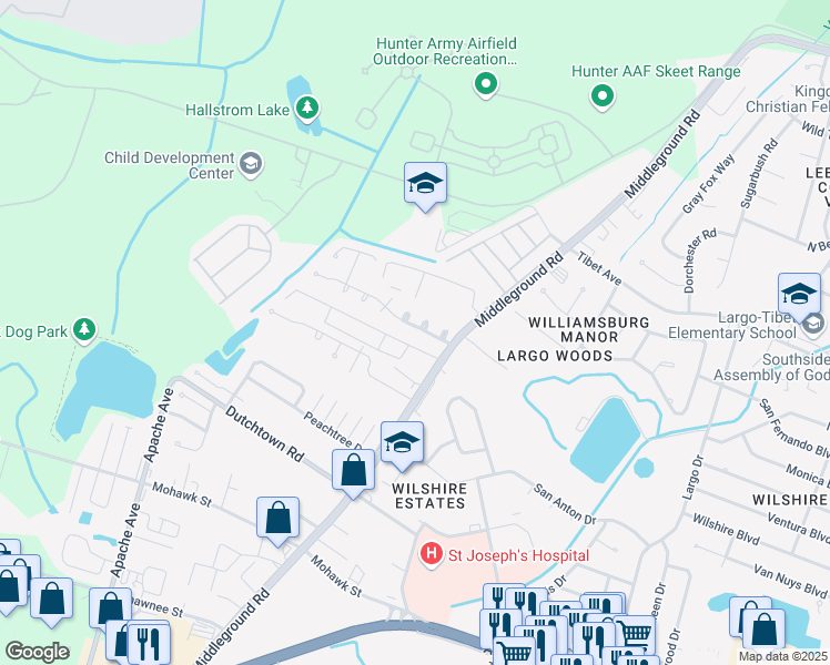 map of restaurants, bars, coffee shops, grocery stores, and more near 17 Quail Forest Drive in Savannah