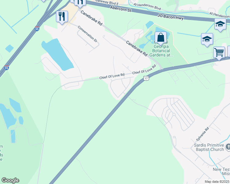 map of restaurants, bars, coffee shops, grocery stores, and more near 1228 Fords Pointe Circle in Savannah