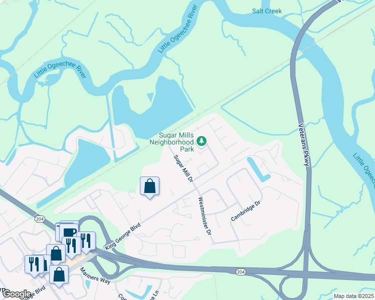 map of restaurants, bars, coffee shops, grocery stores, and more near 11 Sugar Cane Drive in Savannah