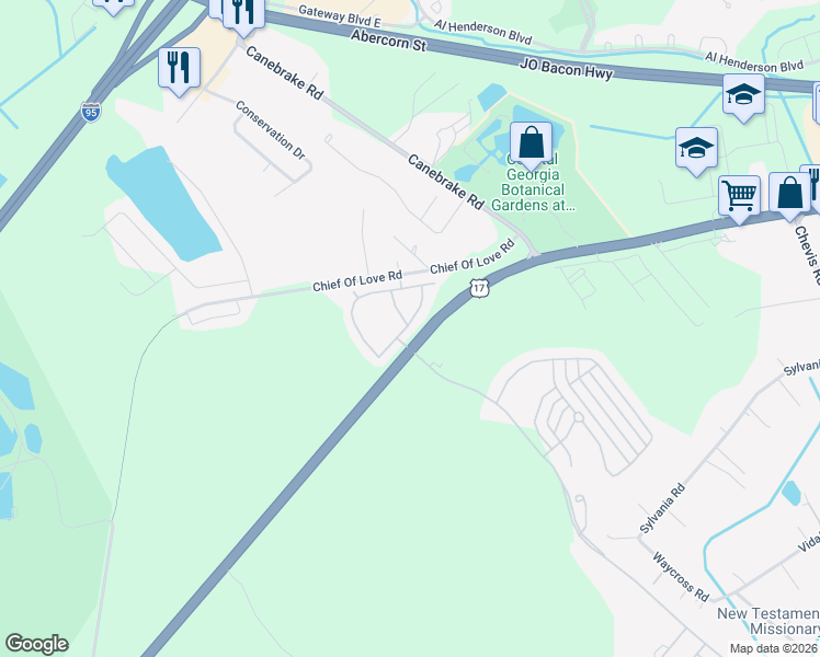 map of restaurants, bars, coffee shops, grocery stores, and more near 1027 Fords Point Circle in Savannah