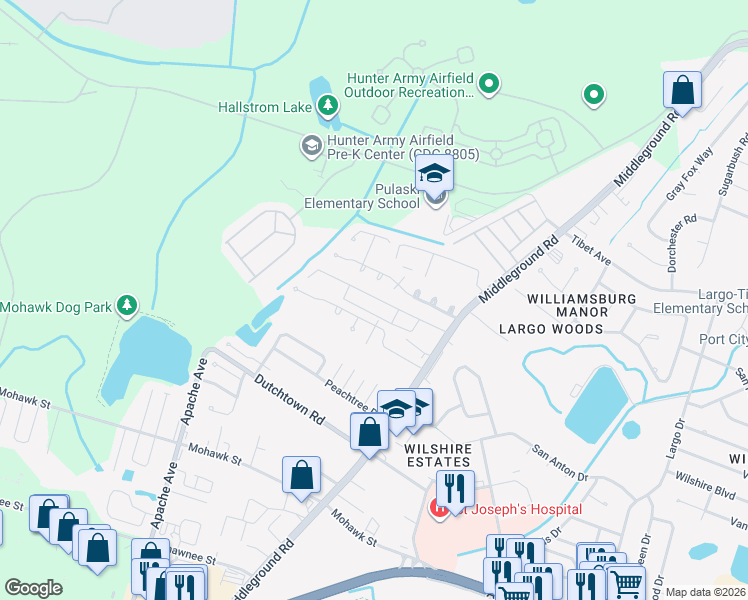 map of restaurants, bars, coffee shops, grocery stores, and more near 4 South Quail Crossing in Savannah