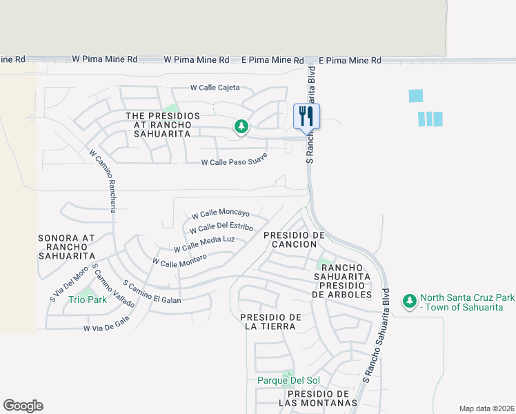 map of restaurants, bars, coffee shops, grocery stores, and more near 14140 South Placita La Veronica in Sahuarita