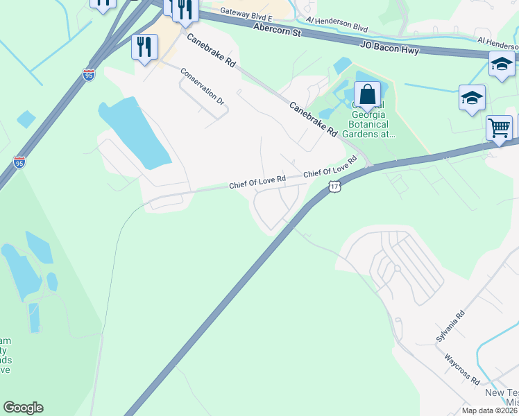 map of restaurants, bars, coffee shops, grocery stores, and more near 1228 Fords Pointe Circle in Savannah