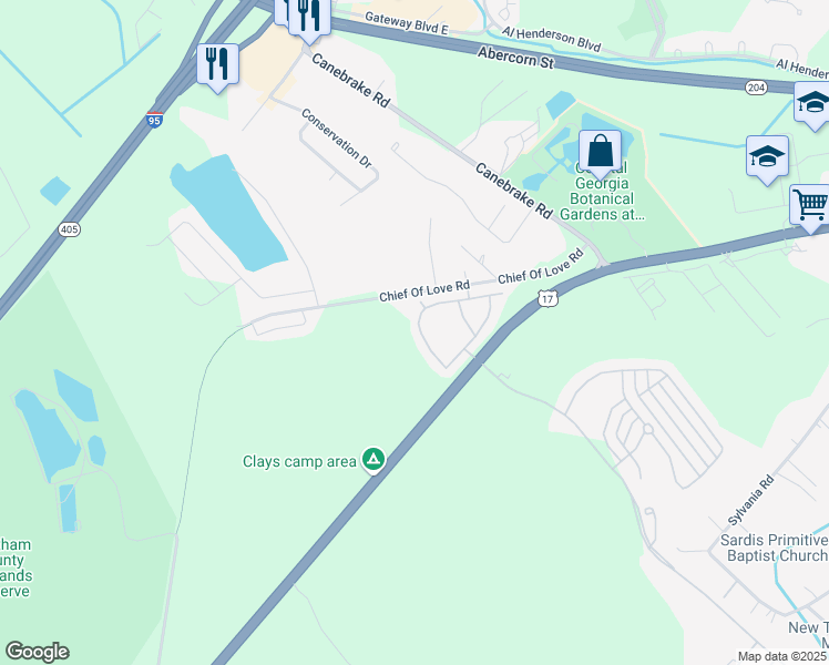 map of restaurants, bars, coffee shops, grocery stores, and more near 1207 Fords Pointe Circle in Savannah