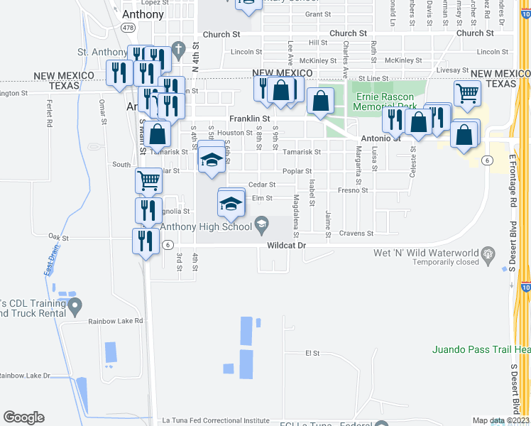 map of restaurants, bars, coffee shops, grocery stores, and more near 810 South 8th Street in Anthony