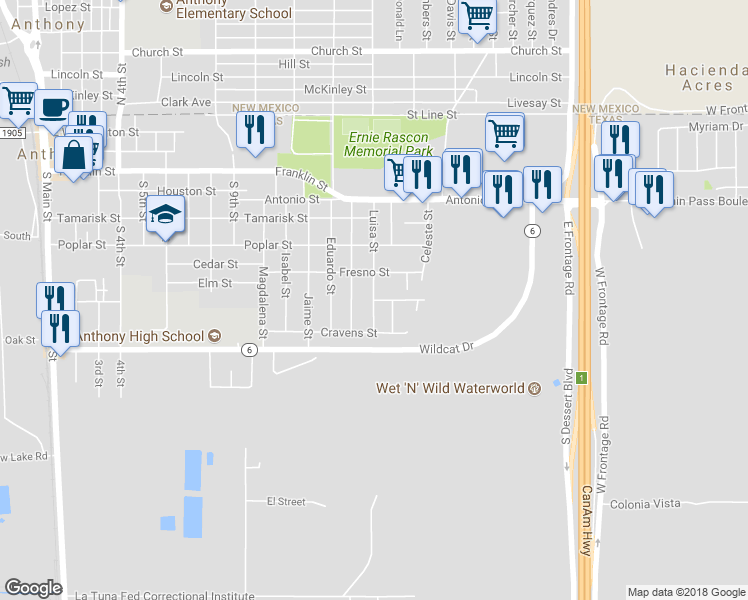 map of restaurants, bars, coffee shops, grocery stores, and more near 808 Luisa Street in Anthony