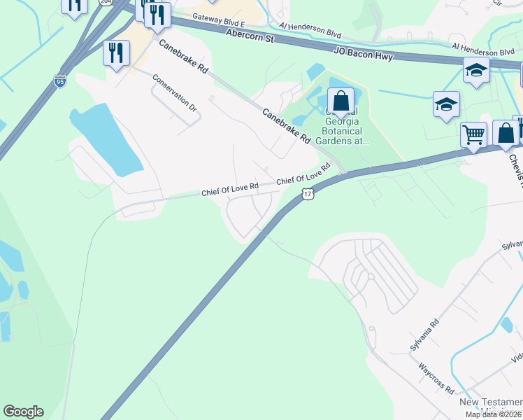 map of restaurants, bars, coffee shops, grocery stores, and more near 1027 Fords Point Circle in Savannah