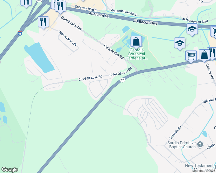 map of restaurants, bars, coffee shops, grocery stores, and more near 1027 Fords Point Circle in Savannah