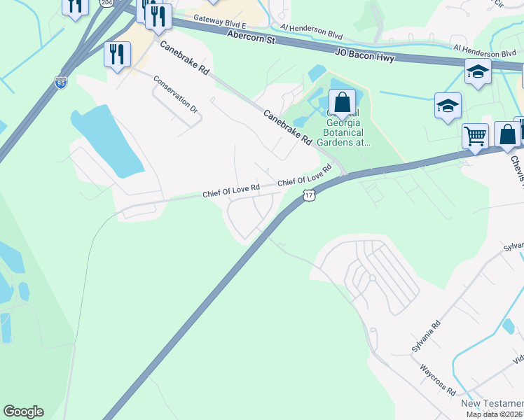 map of restaurants, bars, coffee shops, grocery stores, and more near 1027 Fords Point Circle in Savannah