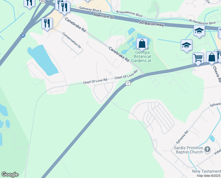 map of restaurants, bars, coffee shops, grocery stores, and more near 1027 Fords Point Circle in Savannah