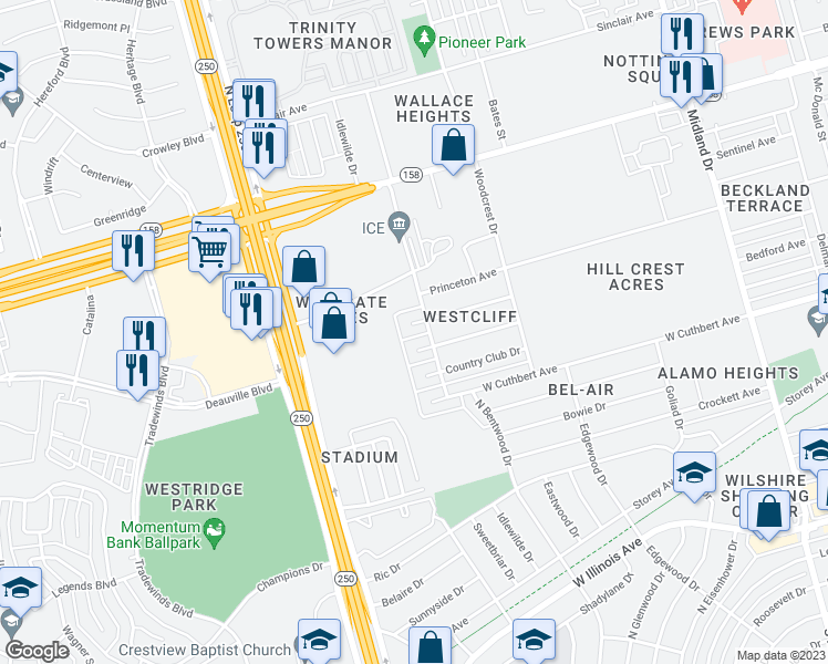 map of restaurants, bars, coffee shops, grocery stores, and more near 4805 Harvard Avenue in Midland