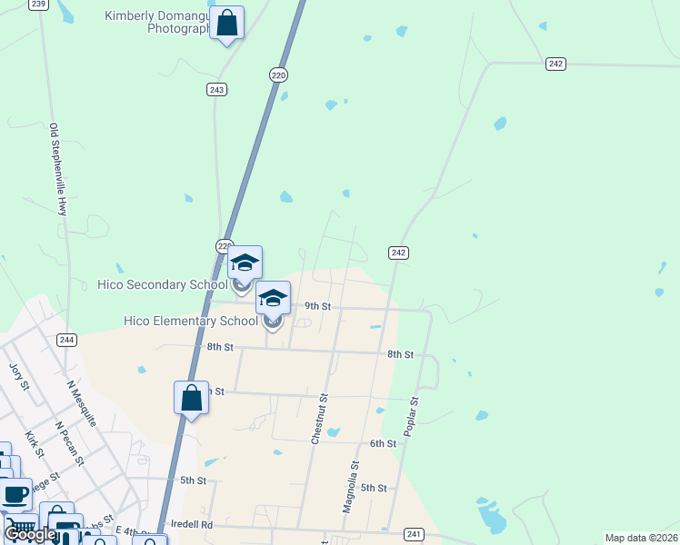 map of restaurants, bars, coffee shops, grocery stores, and more near 913 Chestnut Street in Hico