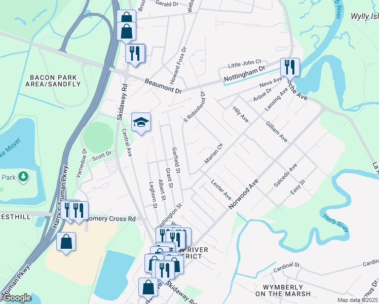 map of restaurants, bars, coffee shops, grocery stores, and more near 4 Earl Court in Savannah