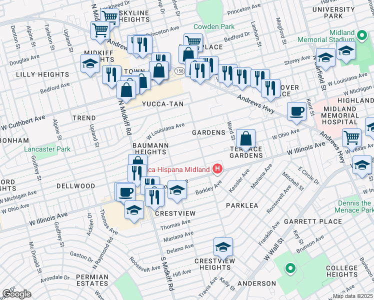 map of restaurants, bars, coffee shops, grocery stores, and more near 3109 West Michigan Avenue in Midland