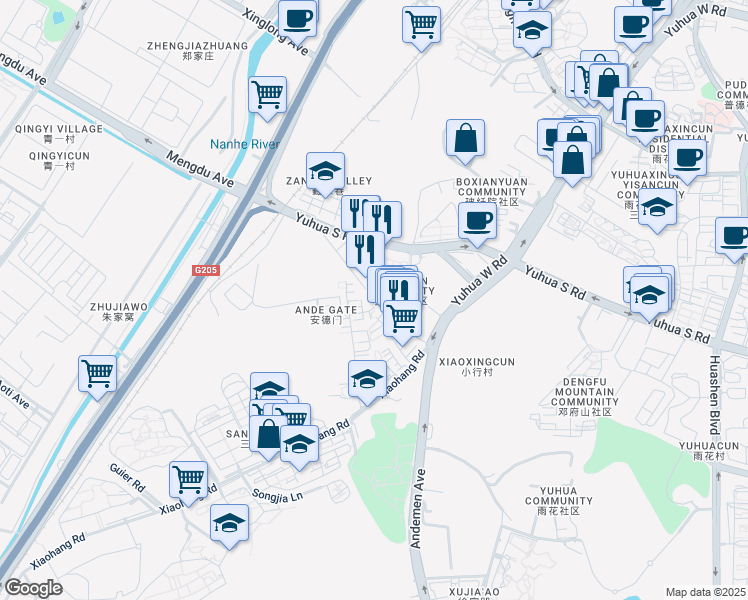 map of restaurants, bars, coffee shops, grocery stores, and more near An De Men Bei Jie in Nan Jing Shi