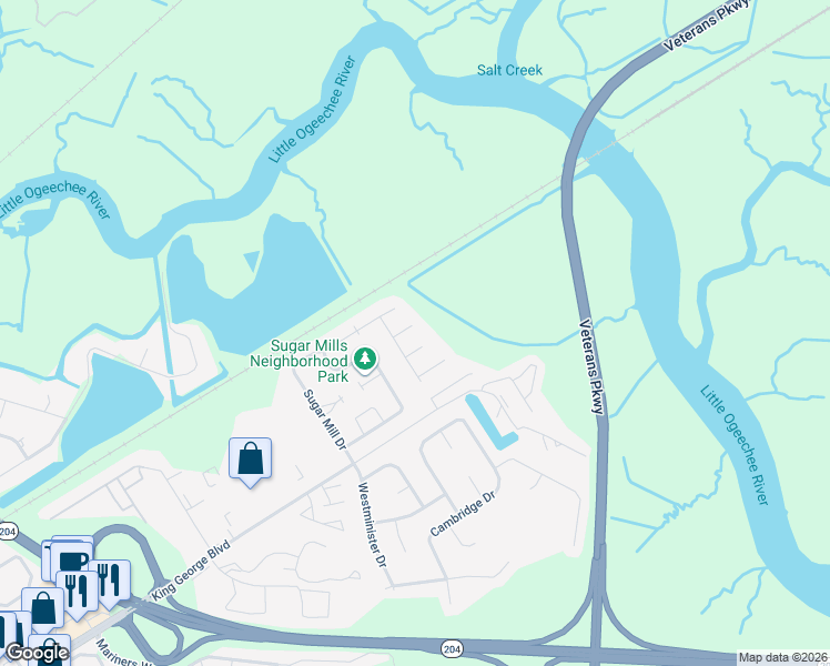 map of restaurants, bars, coffee shops, grocery stores, and more near 6 Rivermarsh Court in Savannah