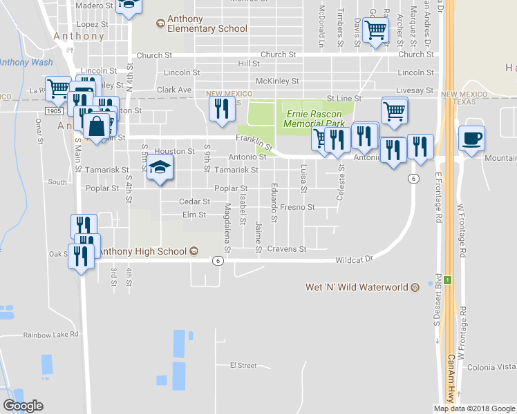map of restaurants, bars, coffee shops, grocery stores, and more near 700 Jaime Street in Anthony