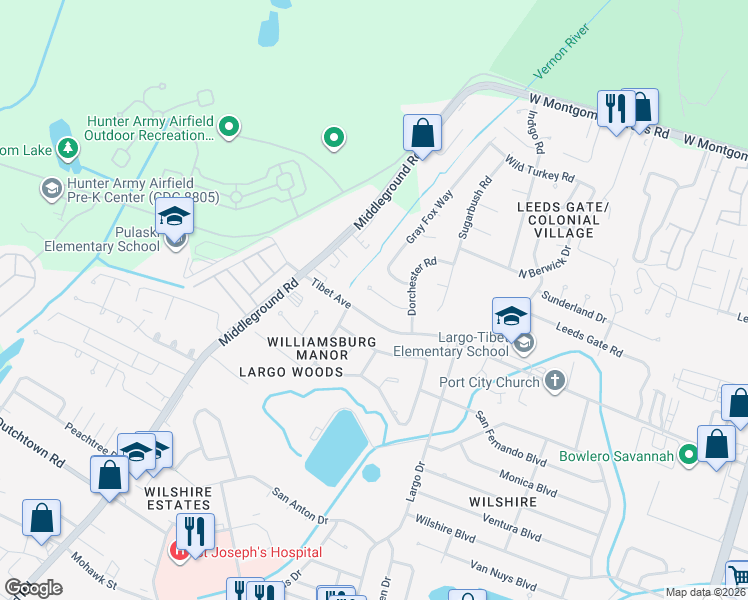 map of restaurants, bars, coffee shops, grocery stores, and more near 11 Dorchester Court in Savannah