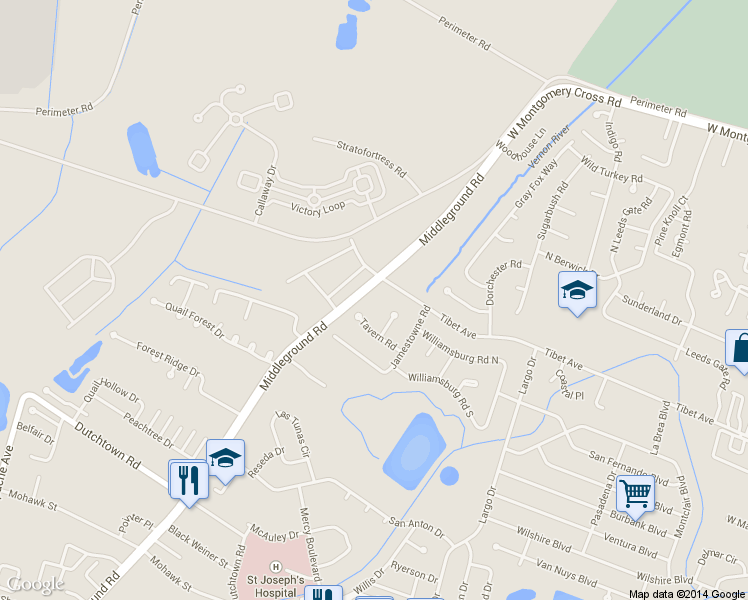 map of restaurants, bars, coffee shops, grocery stores, and more near 10200 Middleground Road in Savannah