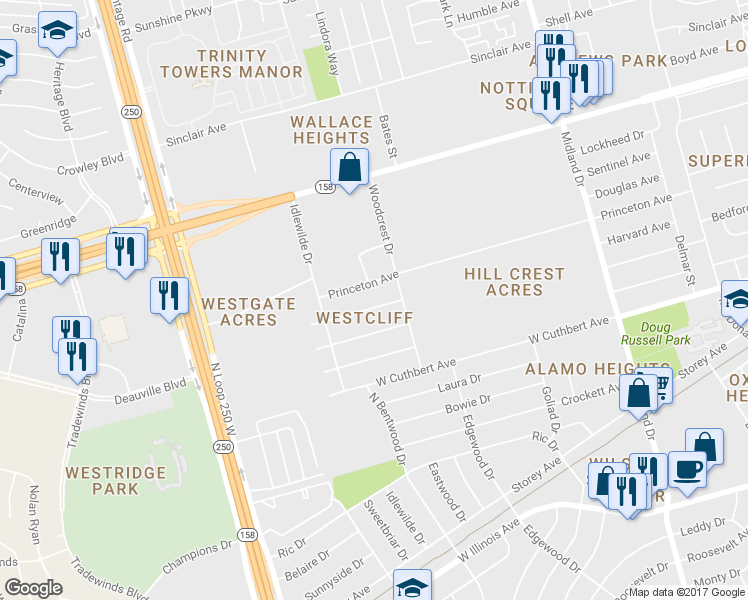 map of restaurants, bars, coffee shops, grocery stores, and more near 4716a Harvard Avenue in Midland