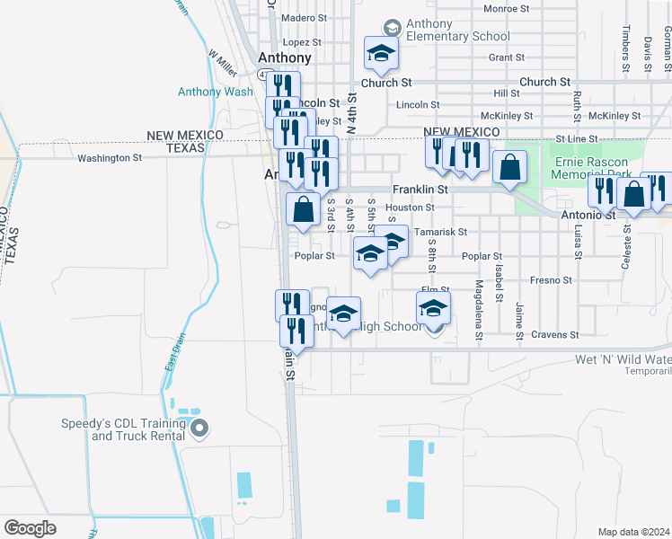 map of restaurants, bars, coffee shops, grocery stores, and more near 700 4th Street in Anthony