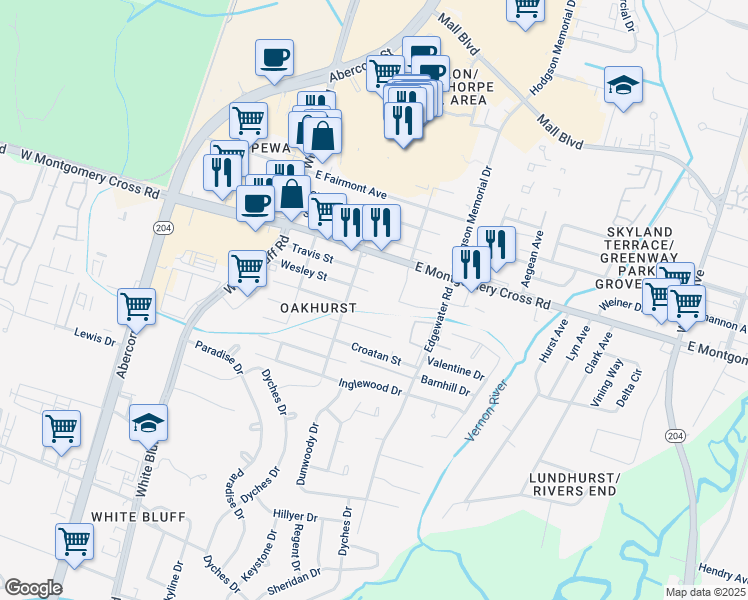map of restaurants, bars, coffee shops, grocery stores, and more near 230 Chatham Street in Savannah
