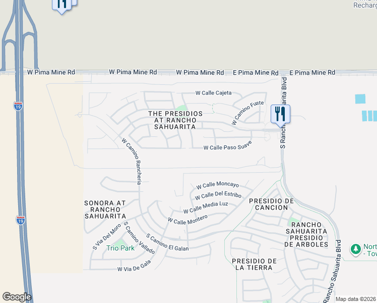 map of restaurants, bars, coffee shops, grocery stores, and more near 543 West Calle Paso Suave in Sahuarita
