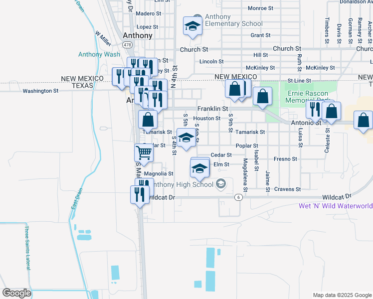 map of restaurants, bars, coffee shops, grocery stores, and more near 840 South 6th Street in Anthony