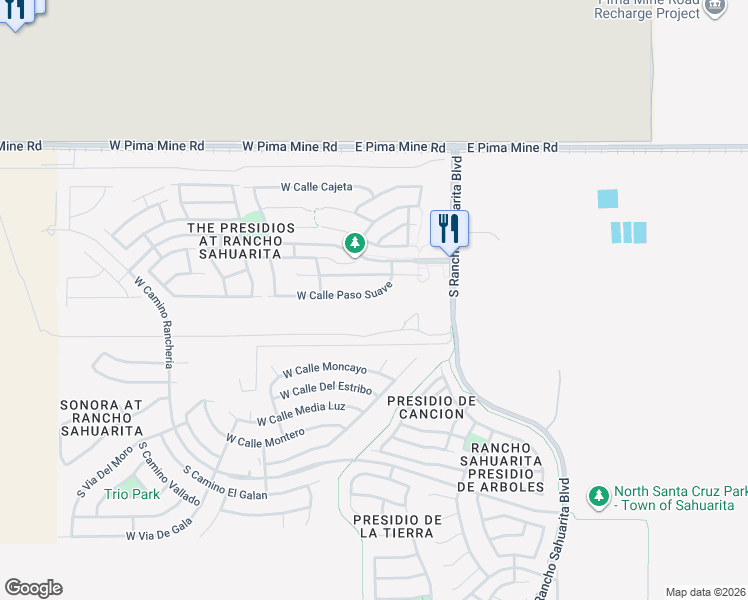 map of restaurants, bars, coffee shops, grocery stores, and more near 173 West Calle Paso Suave in Sahuarita