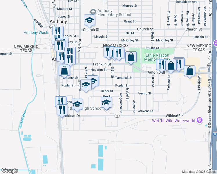 map of restaurants, bars, coffee shops, grocery stores, and more near 506 South 8th Street in Anthony