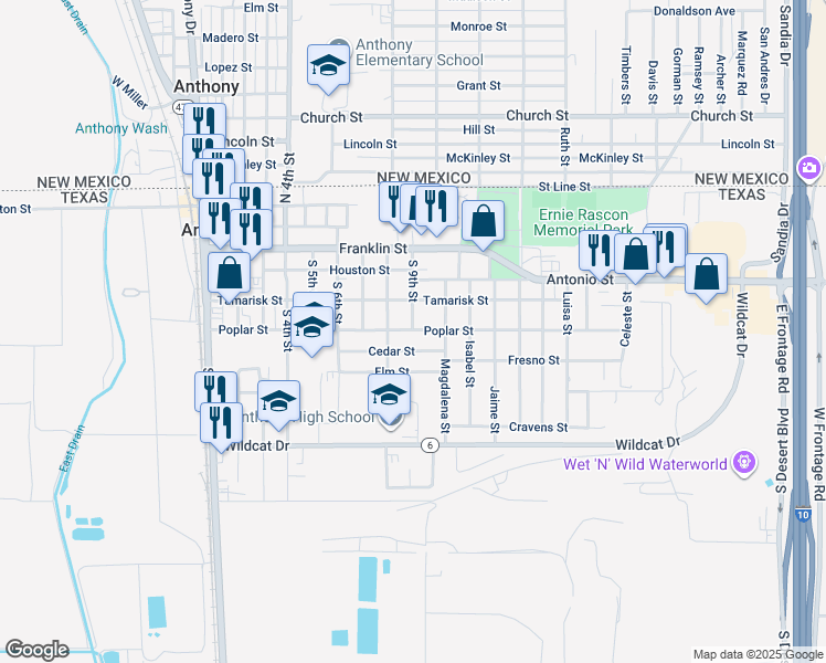 map of restaurants, bars, coffee shops, grocery stores, and more near 928 Poplar Street in Anthony