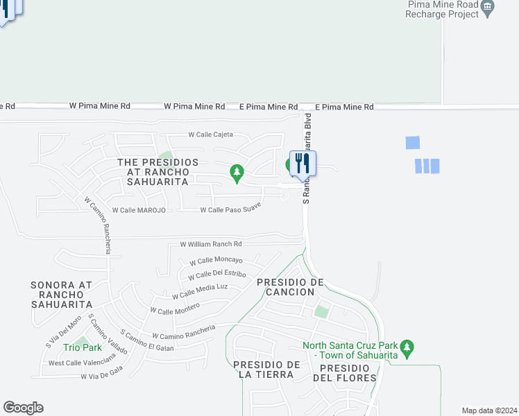 map of restaurants, bars, coffee shops, grocery stores, and more near 121 West Calle Paso Suave in Sahuarita