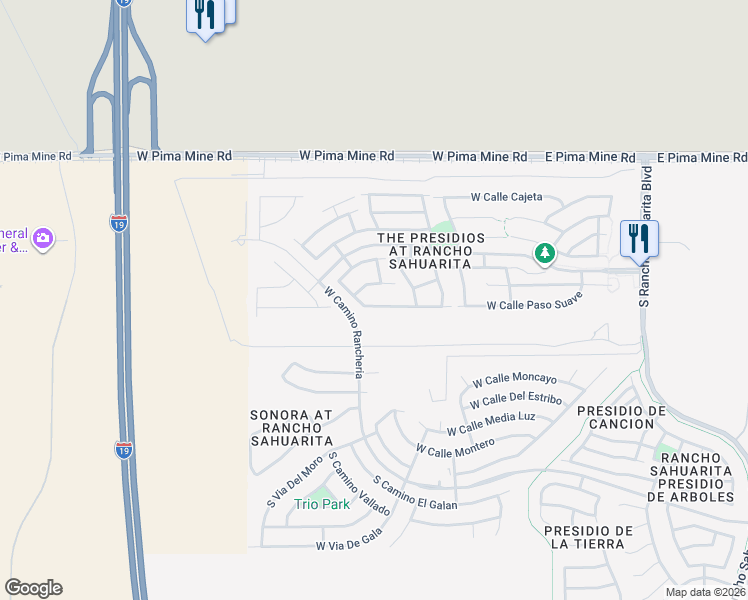 map of restaurants, bars, coffee shops, grocery stores, and more near 780 West Calle Coroza in Sahuarita