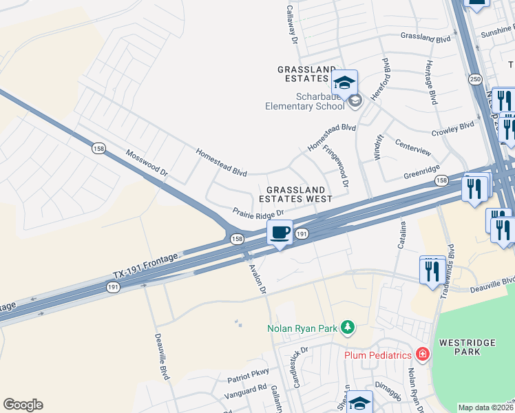 map of restaurants, bars, coffee shops, grocery stores, and more near 6204 Haywood Drive in Midland