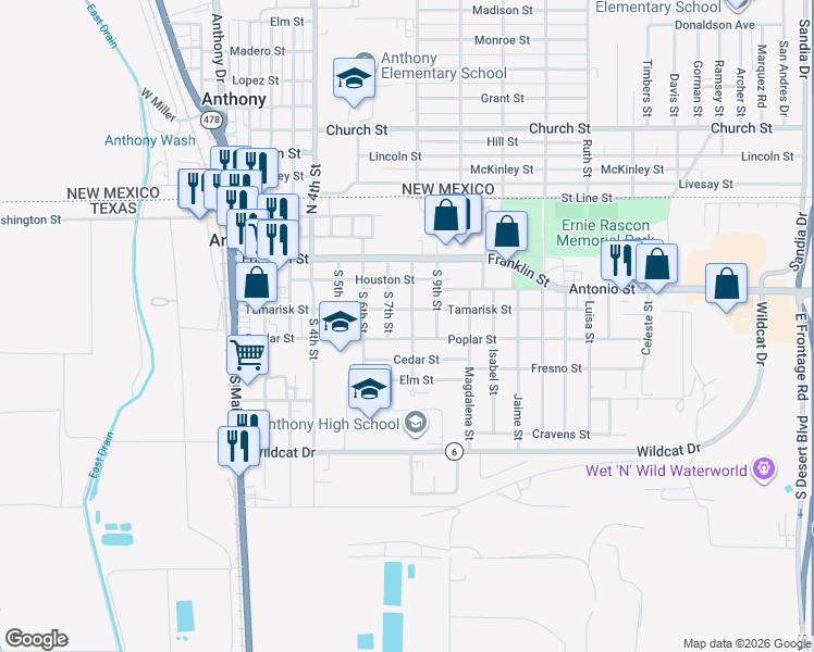 map of restaurants, bars, coffee shops, grocery stores, and more near 506 South 8th Street in Anthony