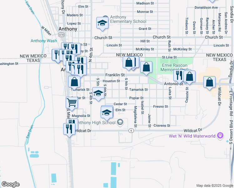 map of restaurants, bars, coffee shops, grocery stores, and more near 506 South 8th Street in Anthony