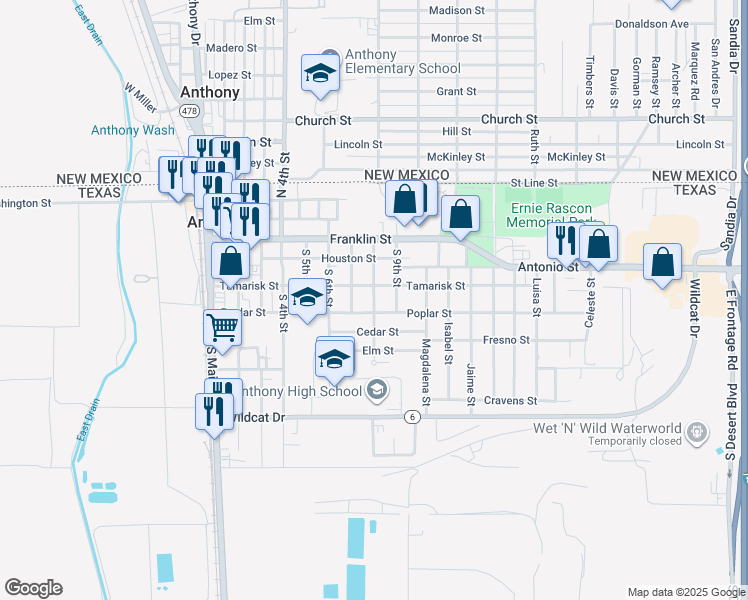 map of restaurants, bars, coffee shops, grocery stores, and more near 517 South 8th Street in Anthony