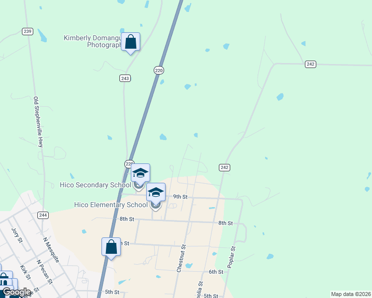 map of restaurants, bars, coffee shops, grocery stores, and more near 1006 Live Oak Circle in Hico