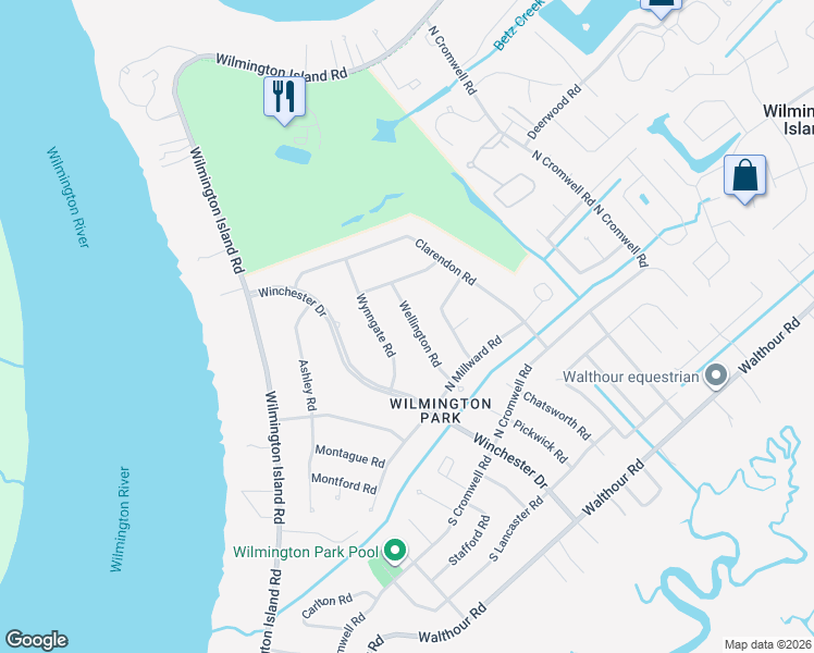 map of restaurants, bars, coffee shops, grocery stores, and more near 315 Wellington Road in Savannah