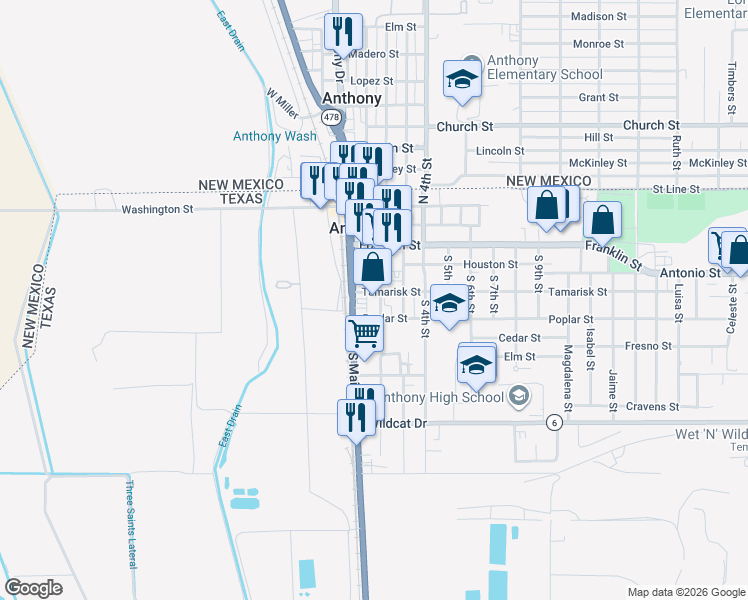 map of restaurants, bars, coffee shops, grocery stores, and more near 517 South Main Street in Anthony