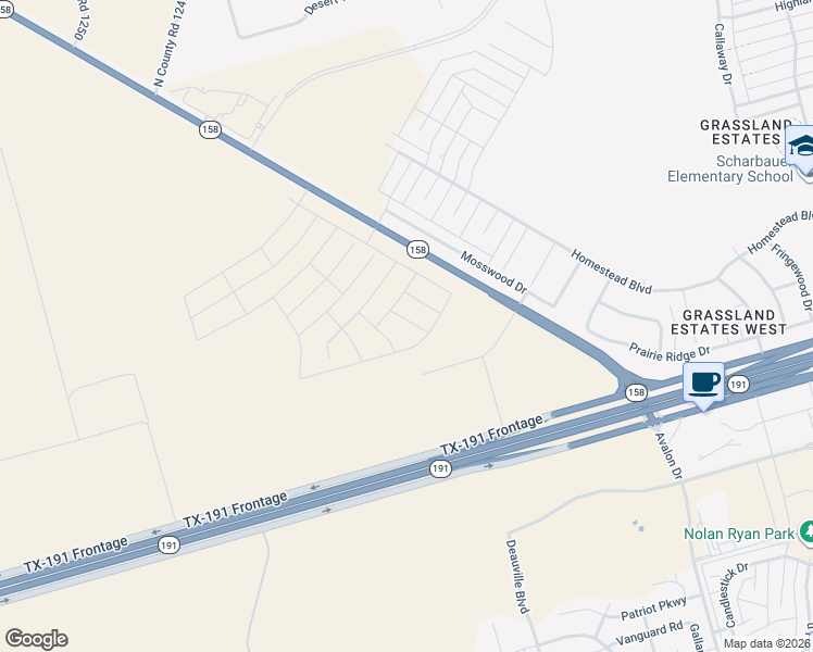 map of restaurants, bars, coffee shops, grocery stores, and more near 606 Texas 158 in Midland