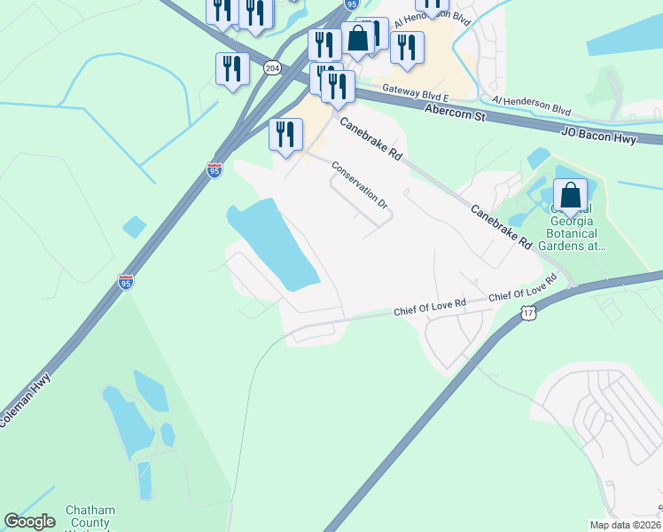 map of restaurants, bars, coffee shops, grocery stores, and more near 19 Litchfield Drive in Savannah