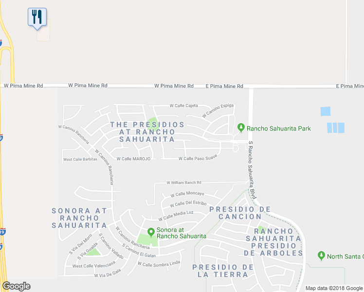 map of restaurants, bars, coffee shops, grocery stores, and more near 13960 South Camino NIDAL in Sahuarita