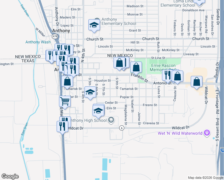 map of restaurants, bars, coffee shops, grocery stores, and more near 506 South 8th Street in Anthony