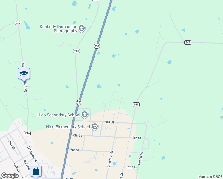 map of restaurants, bars, coffee shops, grocery stores, and more near 1006 Live Oak Circle in Hico
