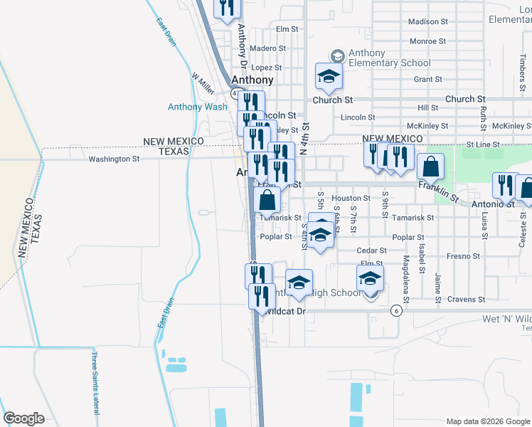map of restaurants, bars, coffee shops, grocery stores, and more near 517 South Main Street in Anthony