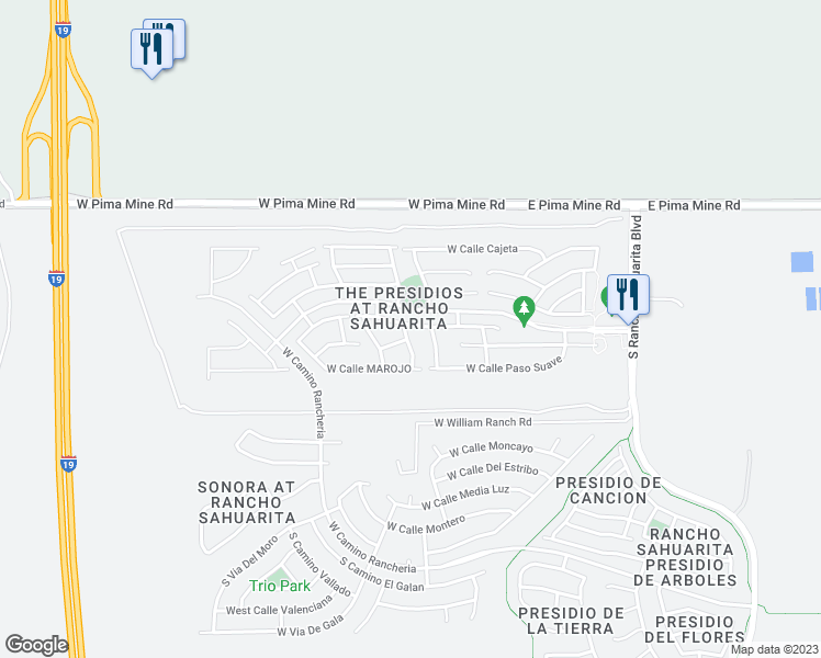 map of restaurants, bars, coffee shops, grocery stores, and more near 647 West Calle Tolmo in Sahuarita