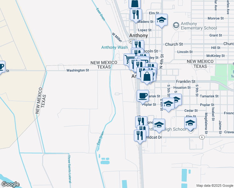 map of restaurants, bars, coffee shops, grocery stores, and more near 500 Omar Street in Anthony