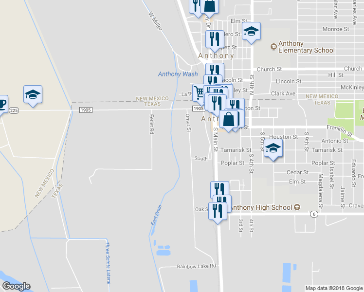 map of restaurants, bars, coffee shops, grocery stores, and more near 500 Omar Street in Anthony